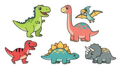 Cute cartoon dinosaur species collection for kids with t rex dinosaur creature © MorsidaStock