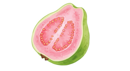 Fresh pink guava fruit half showing seeds and green skin © zebra