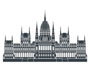 Fototapeta premium Hungary iconic flat vector icon featuring the Parliament building silhouette, clean geometric design, and a white background.