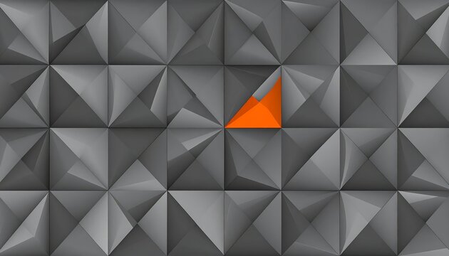 A gray 3D geometric pattern of triangles with one orange triangle