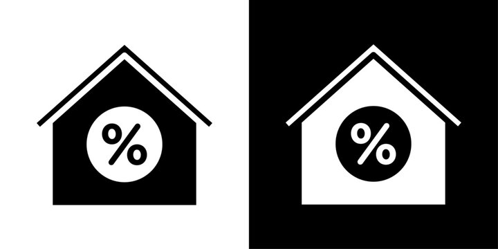 House mortgage percentage rate real estate icon set in solid style. Perfect for home loan, mortgage rate, property tax, real estate investment and housing finance concepts.