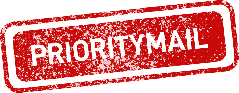 Priority mail stamp illustration red ink on white background express delivery concept
