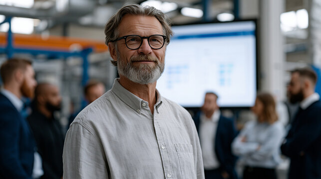 Workforce development consultant stands before a skills gap analysis platform visualization in an industrial training facility, large screen showing heat-mapped competency scores