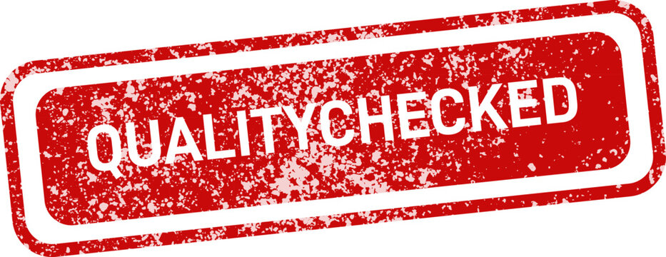 Quality checked red stamp on white background assurance and verification symbol