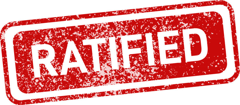 Ratified stamp with stars red ink grunge effect for legal documents and approvals