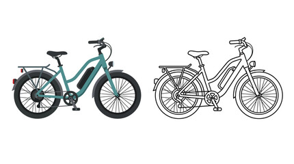Fototapeta premium Electric bicycle illustration colored and monochrome versions on white background