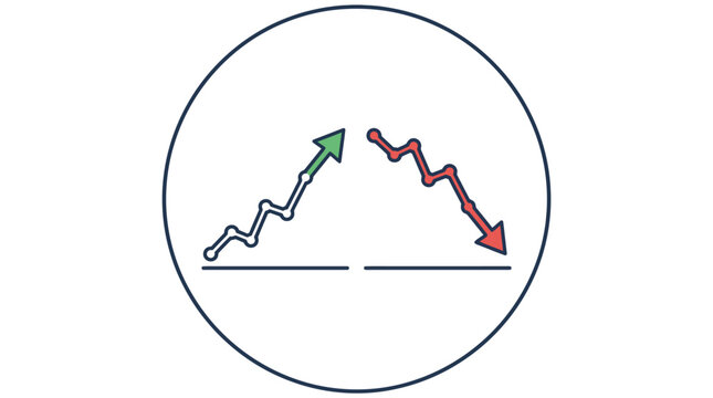 Growth and decline chart icon flat vector illustration on white background