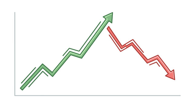Ascending and descending line graph with arrows vector illustration