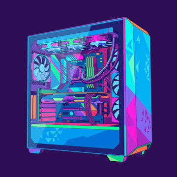 RGB Gaming PC Tower, Cyberpunk Style, Computer Components