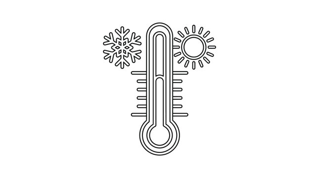 Thermometer With Sun And Snowflake Black Line Icon On White Background