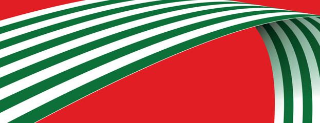 Obraz premium Red background with green and white striped wave pattern vector