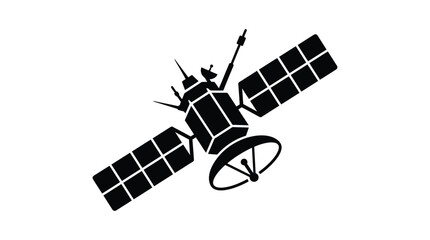 Satellite With Solar Panels Black Silhouette On White Background © TanjilaAkter