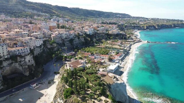 Aerial View of Scilla and Ruffo Castle with Marina Grande Beach, Calabria, Italy