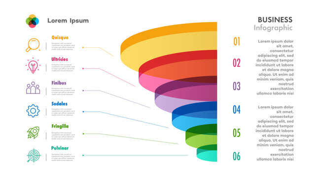Infographic funnel circle 6 level 3d isometric glassmorphism for business strategy, start up project, presentation, logic analysis, theory basic operation vector