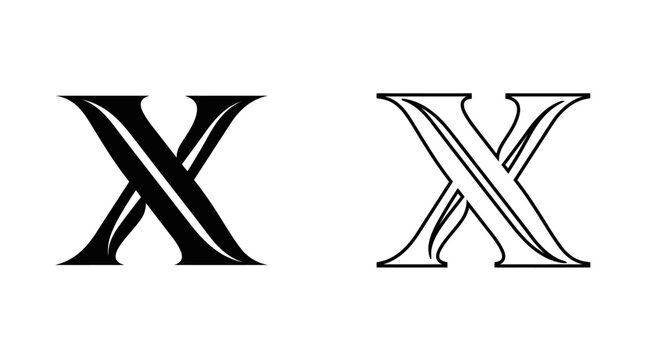 Letter x stylized serif typeface in black and white outlines
