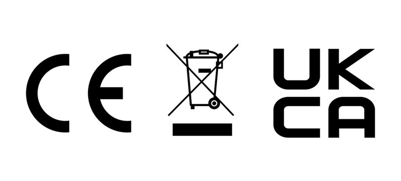 CE WEEE and UKCA Black Packaging verified sign icon