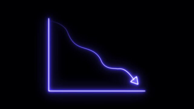 neon business graph growth concept animation. Business growth concept on graph Abstract neon line arrow down business graph. business neon line animation 