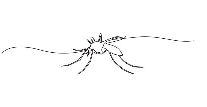 Animation of single continuous line drawing mosquitoes that have drops of blood at the tip of their suckers. Diseases transmitted by mosquito bites. Health. World Malaria Day. Full length motion