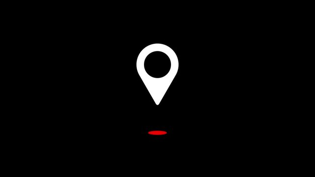 Modern GPS Location Pin Icon Animation on Black Background, Map Marker Navigation Symbol, Geolocation Tracking Pointer Motion Graphic Loop Black Background.