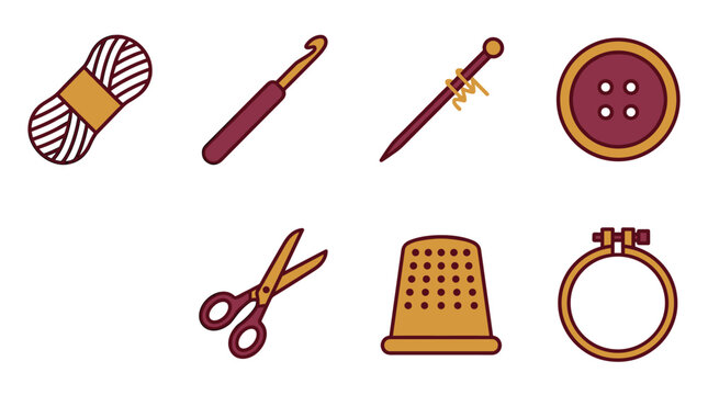 A collection of sewing and craft tools in a isolated flat vector illustration style perfect for design