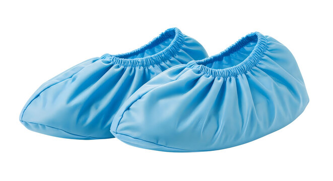 Blue ruffled fabric or shoe cover with pleated hem isolated on white background