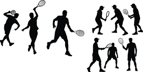 Set of black human silhouettes in various motion poses including running walking and diving with swim fins isolated on white background © Sreekhamol