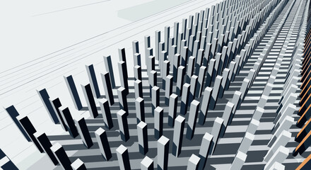 Fototapeta premium Abstract geometric pattern of vertical bars in a repeating grid formation with shadows