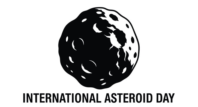 asteroid silhouette against white background with text international asteroid day