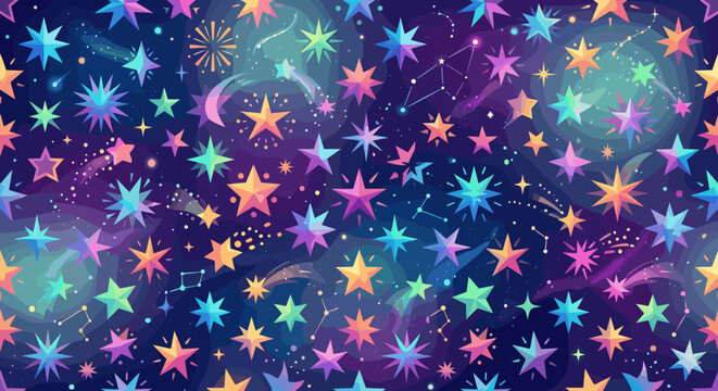 Vibrant, colorful stars and constellations scattered across a deep cosmic background
