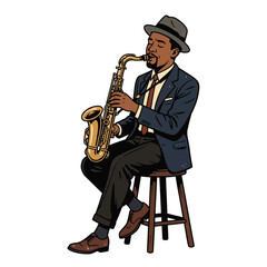 Fototapeta premium Jazz musician playing saxophone cartoon illustration