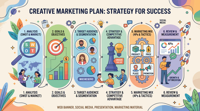 Creative marketing plan strategy for business success and growth visualization