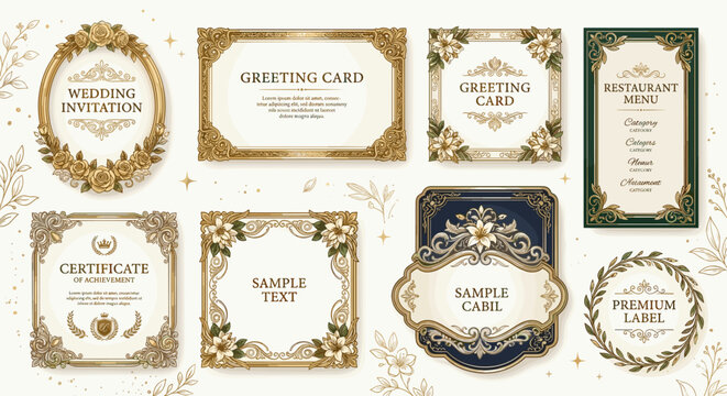 Elegant vintage ornate frames and labels for invitations, certificates, and menus