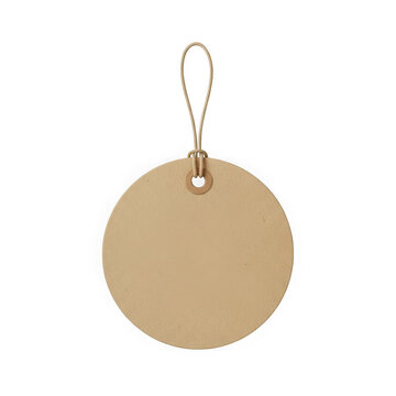 Blank round brown paper gift tag with string isolated on a transparent background
