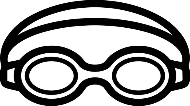 Black and white line art of swimming cap and goggles