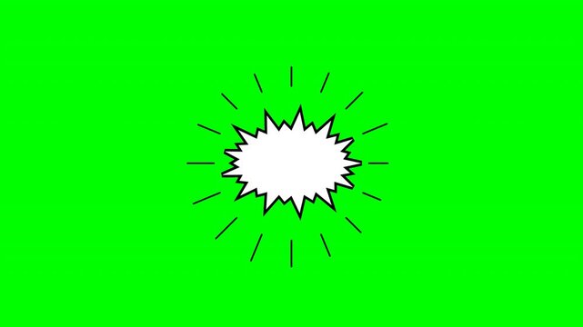Dynamic motion of comic-style explosion on vibrant green background in animated sequence.