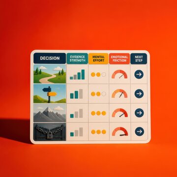 3D decision matrix for comparing options and choosing the next step