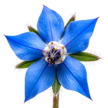 Borage (Borago officinalis) Edible Flower Isolated on White
