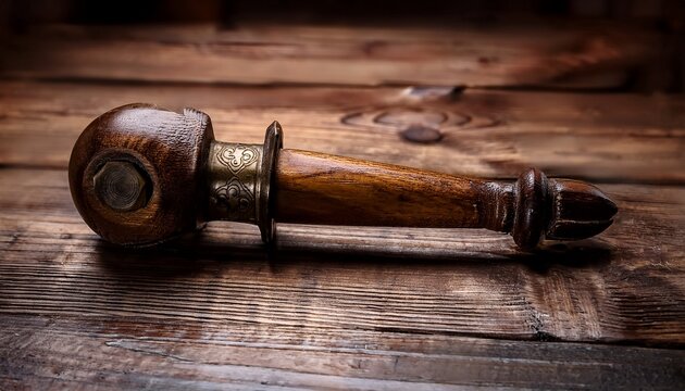 antique wooden handle attached to a tool