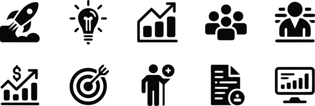 Business growth and development flat icons set vector illustration.