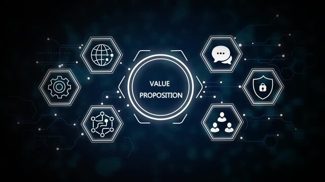 Animated value proposition concept visualization with global digital world map design, Internet infrastructure concept, Abstract technology data connection