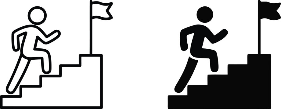People climbing stairs towards a flag achievement vector illustration.