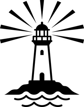 Lighthouse icon with light rays, navigation and guidance symbol
