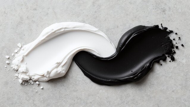 White clay and black charcoal cosmetic mask paste texture top view