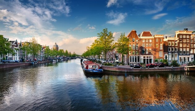 amsterdam city centre and water canal in de wallen district netherlands