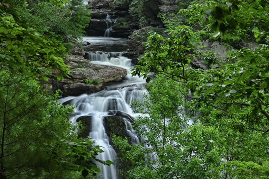 Cullasaja Falls in North Carolina, mountain cascade waterfall 