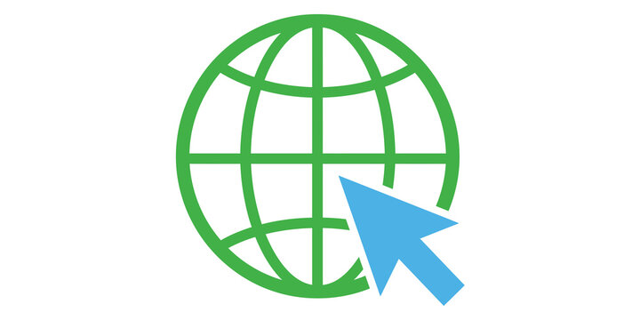 Green Globe Icon With Blue Cursor Pointer On Black Background For Global Technology Concepts