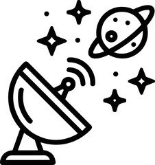 Satellite dish receiving signals from planet and stars in outer space, astronomy concept icon © keenan