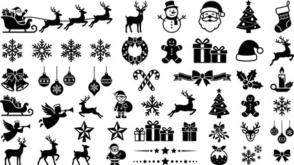 Christmas silhouette icon set with santa claus snowman reindeer and snowflakes © Peru