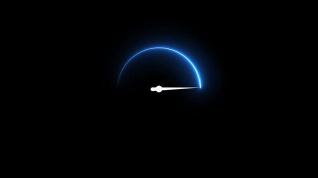 Glowing neon speedometer icon 4k isolated on black background. neon line Digital speed meter animation, Speedometer Display .