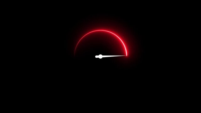 Glowing neon speedometer icon 4k isolated on black background. neon line Digital speed meter animation, Speedometer Display .